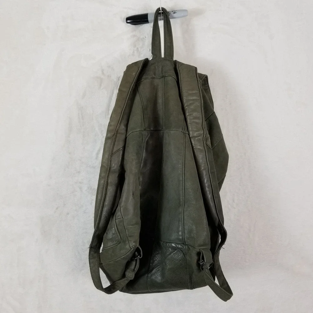 VTG‎ Nike Leather Backpack Olive Green Rucksack Swoosh Logo Bag